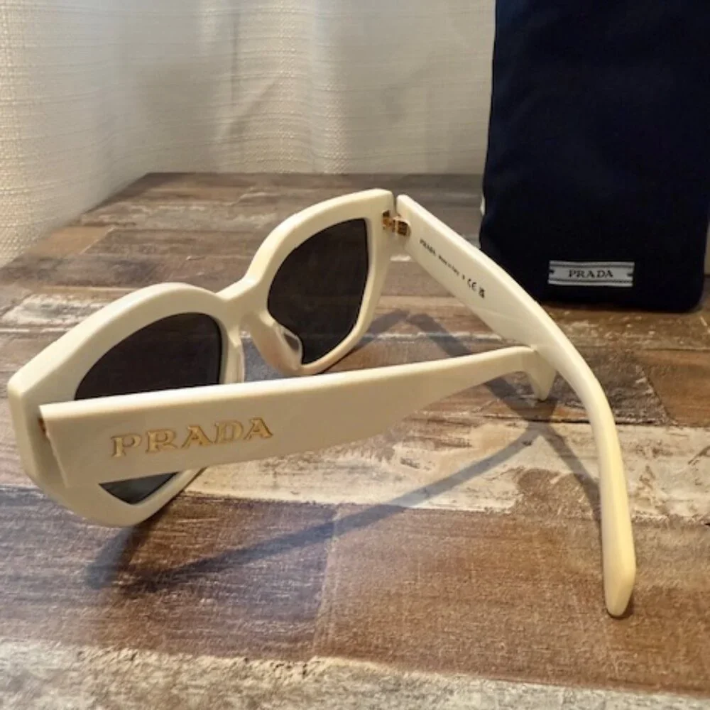 Prada White & Gold Cat Eye Sunglasses - Picture 2 of 7